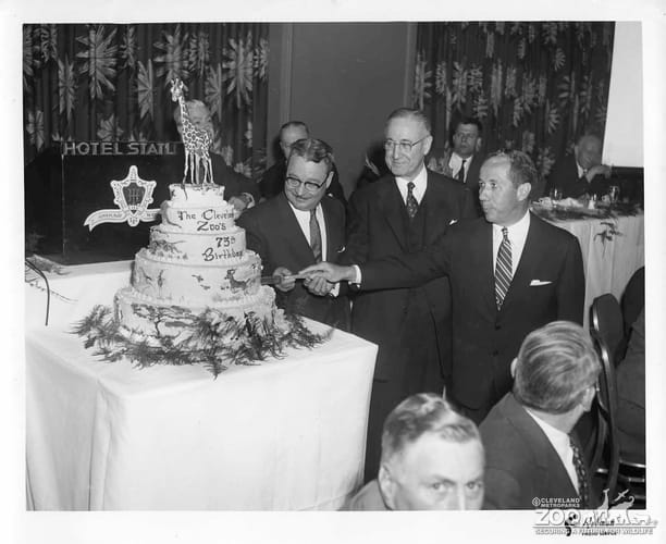 1957 - Zoo's 75th Anniversary Celebration Cake Cutting