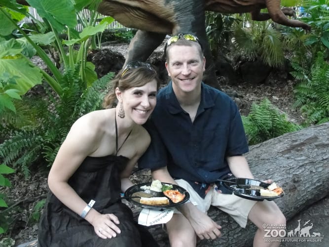 Visitors at Dinos Exhibit during Twilight at the Zoo
